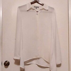 NY Collections White Blouse  Button Up Pointed Collar Silver Buttons.